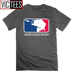 Adult Large Gray Fishing Shirt Bait Bass  T-Shirt 100% Cotton Short Sleeve Angle